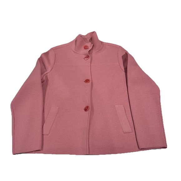 Talbots Women Size Large Petite Pink Coral Blazer Jacket Merino Wool Buttons - Picture 1 of 8
